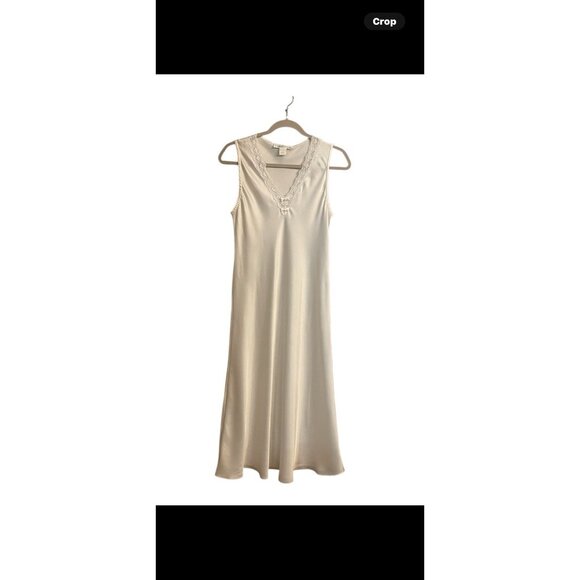 Oscar de la Renta Vintage Ivory Satin Nightgown Lace Bow Pearl SZ Small *READ* - Picture 2 of 12